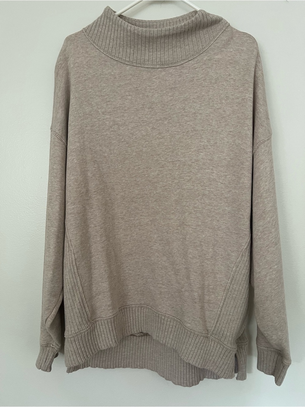 aerie Relaxed Mock Neck Sweater in Light Taupe